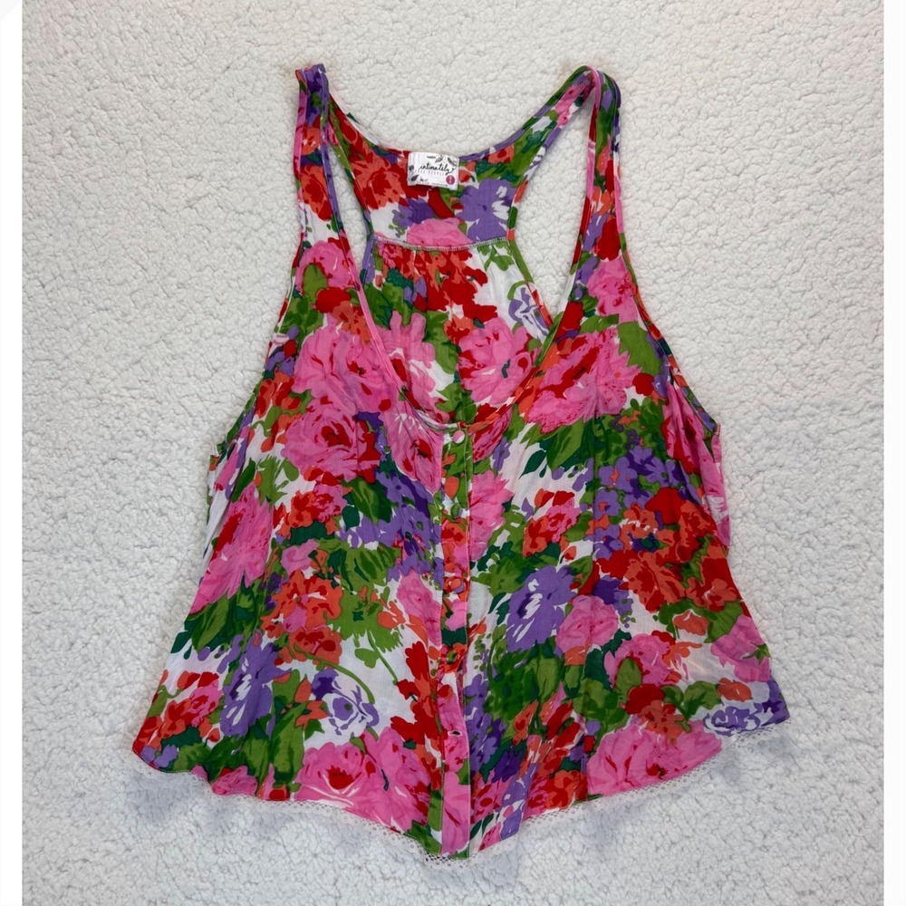 Intimately Free People Floral Button Down Racerback Tank Top Size M